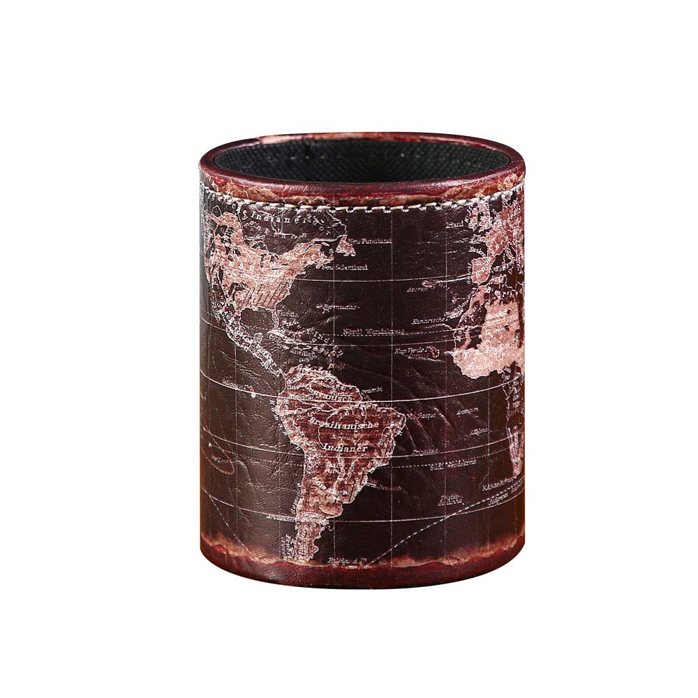 LINKWELL Black World Map Pencil Holder for Desk, PU leather Pencil Cup, Globe Pen Holder for Desk Office Supply Organizer PH46