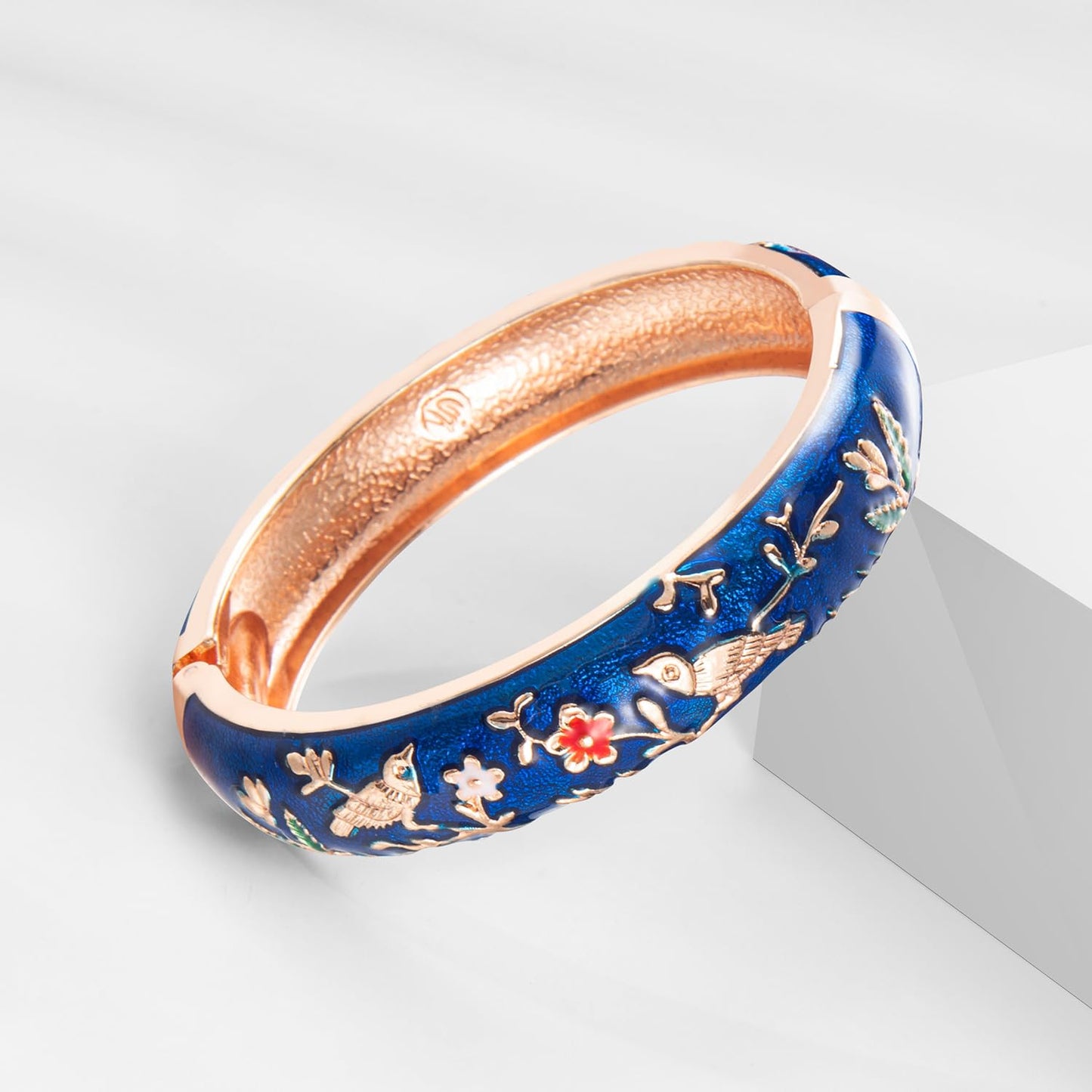 UJOY Colors Handcraft Jewelry Cloisonne Bracelet Enamel Bird Spring Hinged Womens Bangles Gifts Box 55C49-55A117 Navy Blue