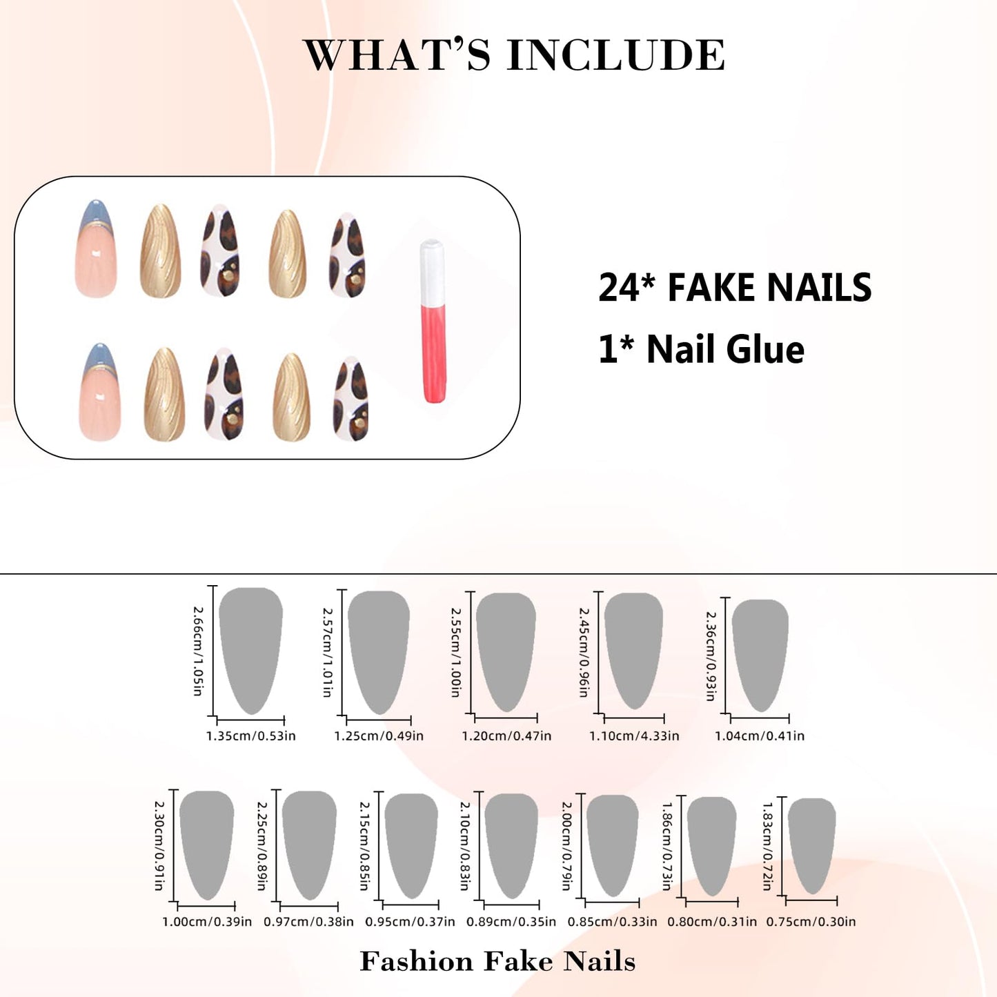 IMRAIN Medium Almond Press on Nails - Golden Chrome & Amber Pattern Designs, French Tip Handmade Glossy Glue on Acrylic Fake Nails Full Cover Fall False Nails for Women 24Pcs