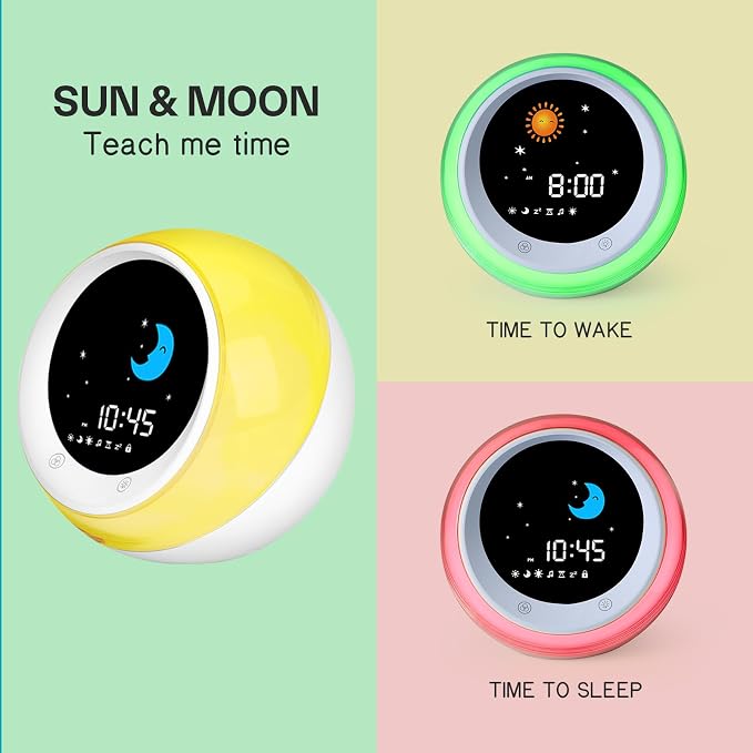 iHoo Toddlers Sleep Training Clock，Kids Alarm Clock with Night Light