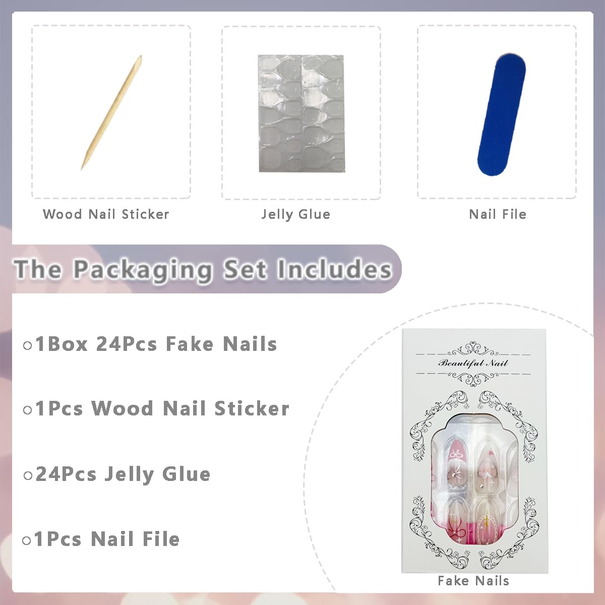 24Pcs Pink French Tip Press on Nails Medium Almond Fake Nails with Pearl Rhinestones Design Heart Star False Nail Cute Bow Stick on Nails Summer Glue on Nails Pink Gradient Acrylic Nail for Women Gift