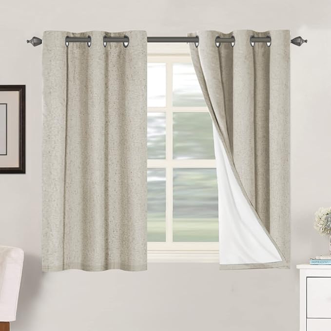 H.VERSAILTEX 100% Blackout Curtains for Bedroom Thermal Insulated Linen Textured Curtains Heat and Full Light Blocking Drapes Living Room Curtains 2 Panel Sets, 42x45 Inch, Cobblestone