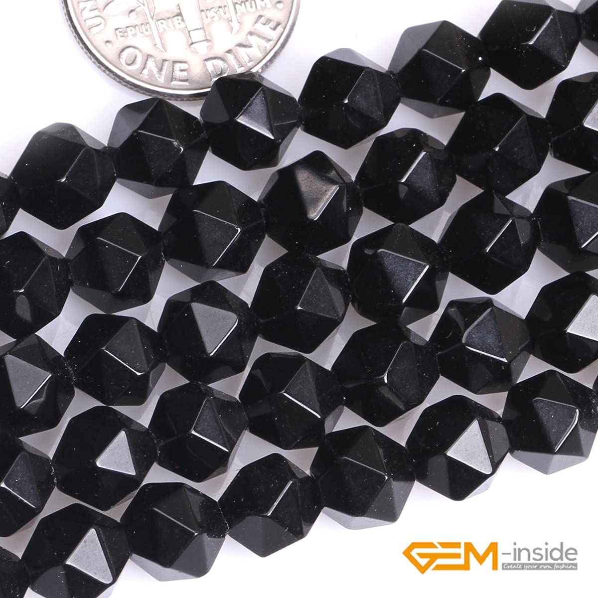 GEM-Inside Natural 8mm Black Agate Gemstone Loose Beads Faceted Cambay Crystal Energy Stone Power for Jewelry Making 15"