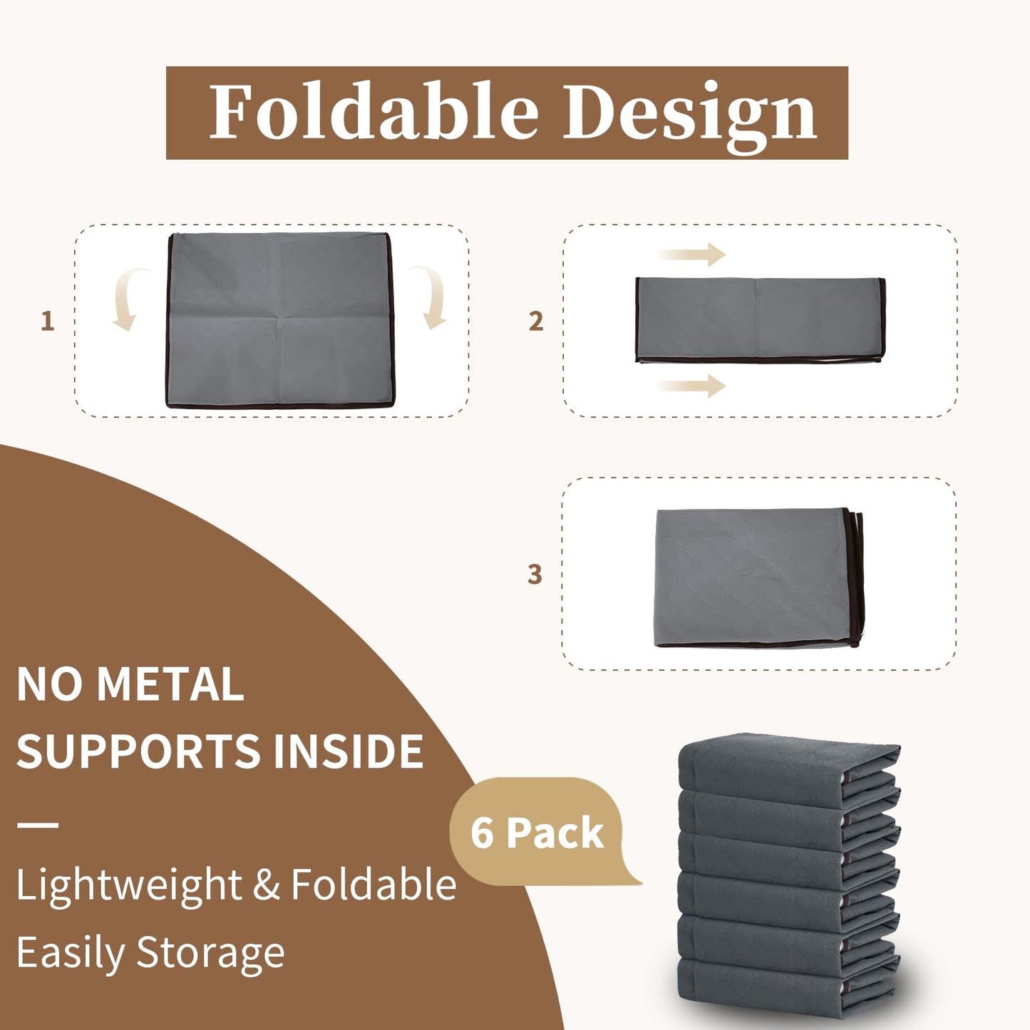 90L Clothes Blanket Storage Bags, 6 Pack Under Bed Storage Bins with Lids, Foldable Closet Organizer with Reinforced Handles for Clothing, Blanket, Comforters, Bed Sheets, Pillows and Toys, Gray