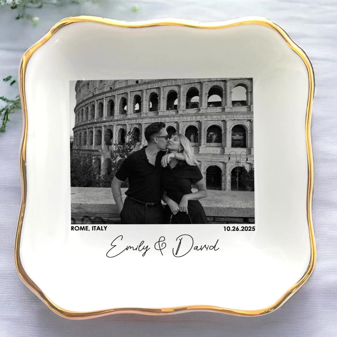 Anniversaree Custom Couple Portrait Polaroid Photo Ring Dish, Personalized Picture Jewelry Holder, Engagement Ring Dish, Wedding Trinket Tray Keepsake Valentines Gift for Her Him Wife Husband
