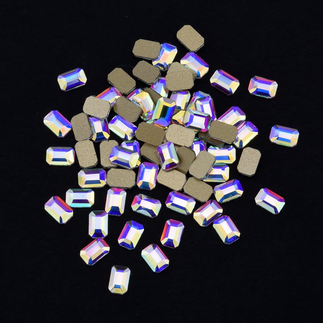 Tisslan 100pcs Big and Small Geometrical Rectangle Shape Glass Crystal Ab Flatback Nail Diamond Rhinestone Charms Mix Each 50pcs
