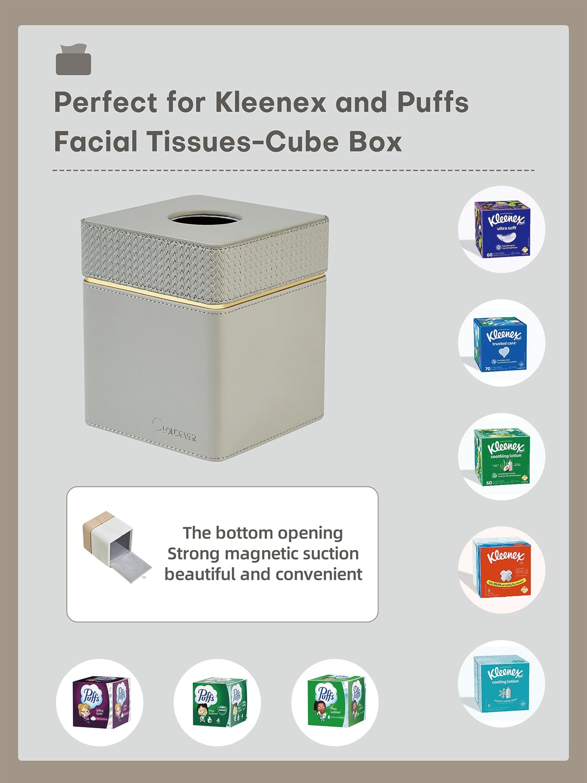 Cloudever Tissue Box Holder Cover Square, Modern PU Leather Decorative Tissue Cube Holder Organizer - Woven Pattern Grey