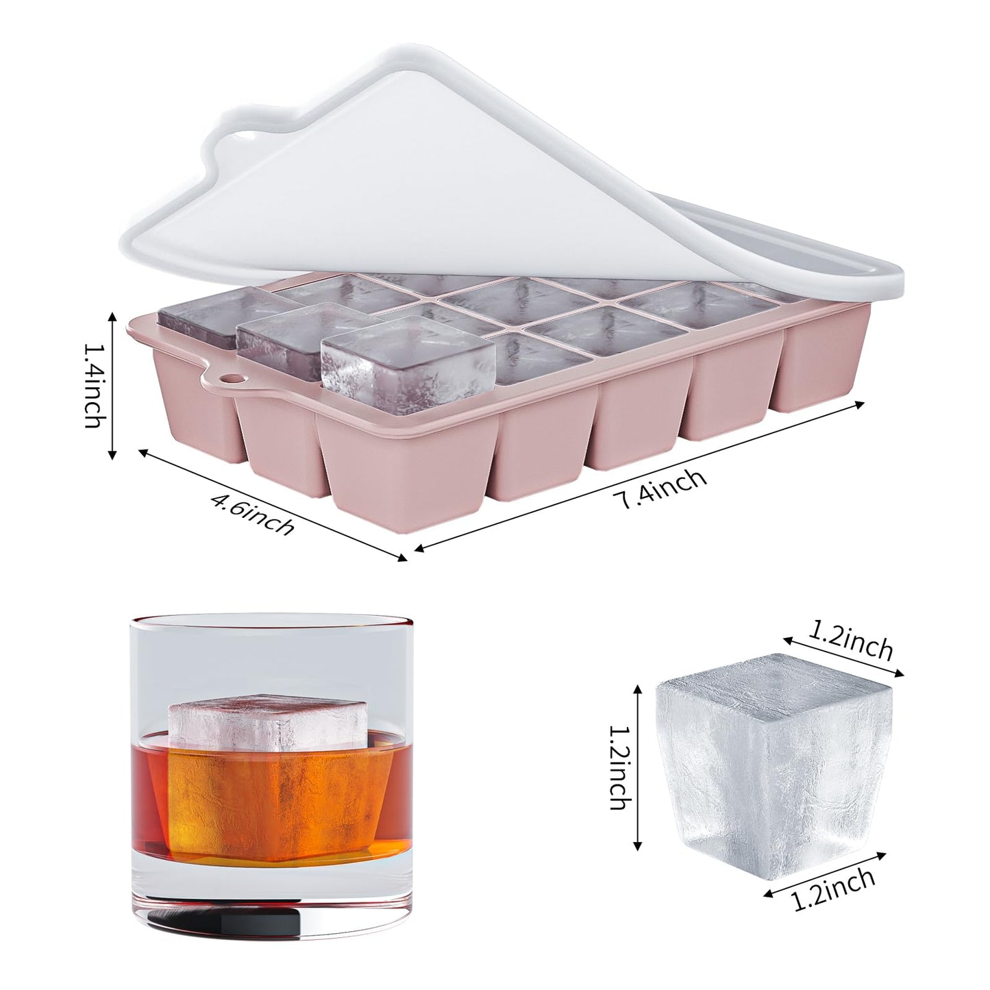 Silicone Ice Cube Tray 3 Pack - EASY RELEASE ice cube tray with lid, BPA Free Ice Cubes Trays for Freezer,ice cube mold for Cocktail,Whiskey (Blue+Pink+Green)