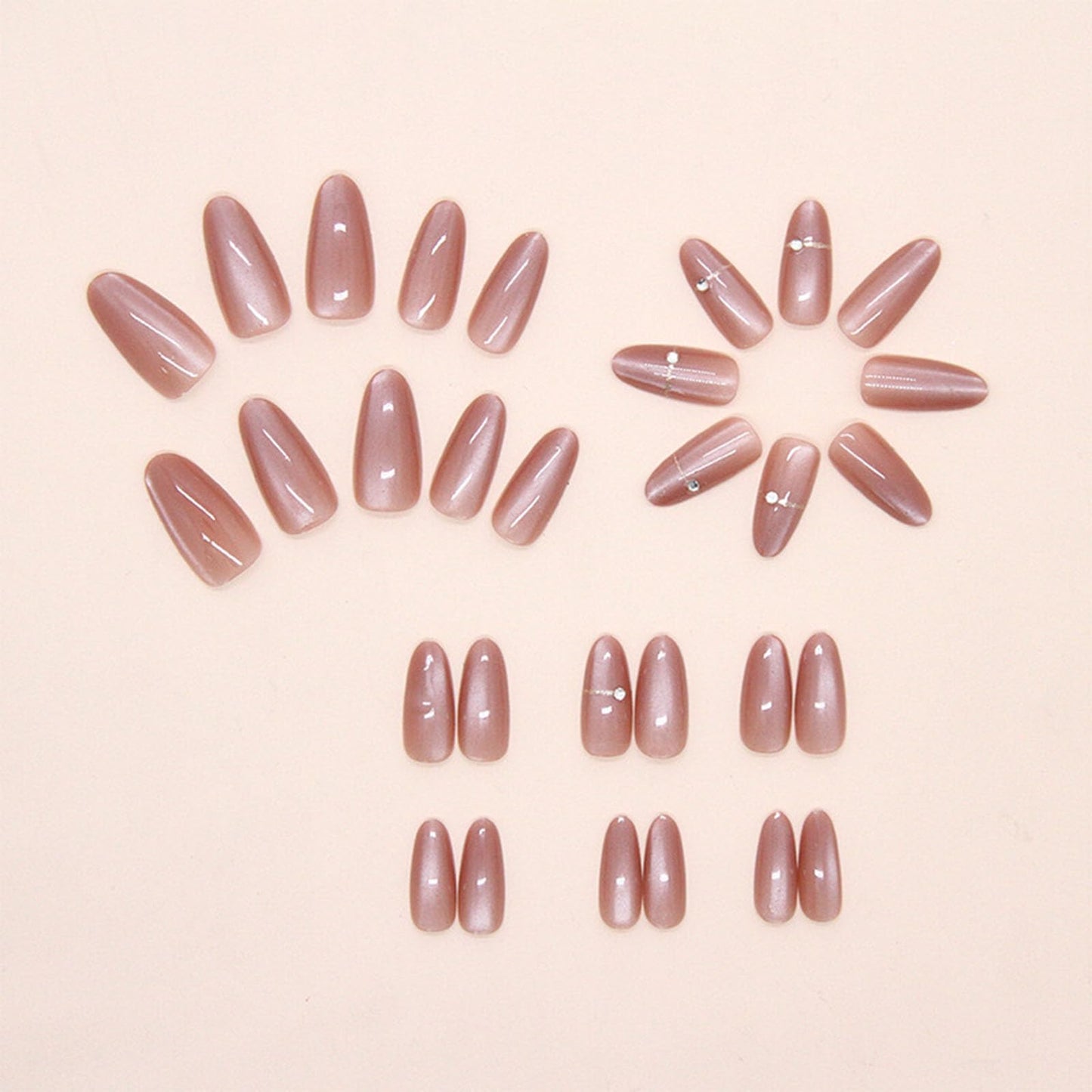 Press on Nails Almond Short Fake Nails Reusable Glossy Acrylic Nails Pink with Drill Design Glue on Nails Full Cover Artificial Stick on Nails for Women 24 Pcs