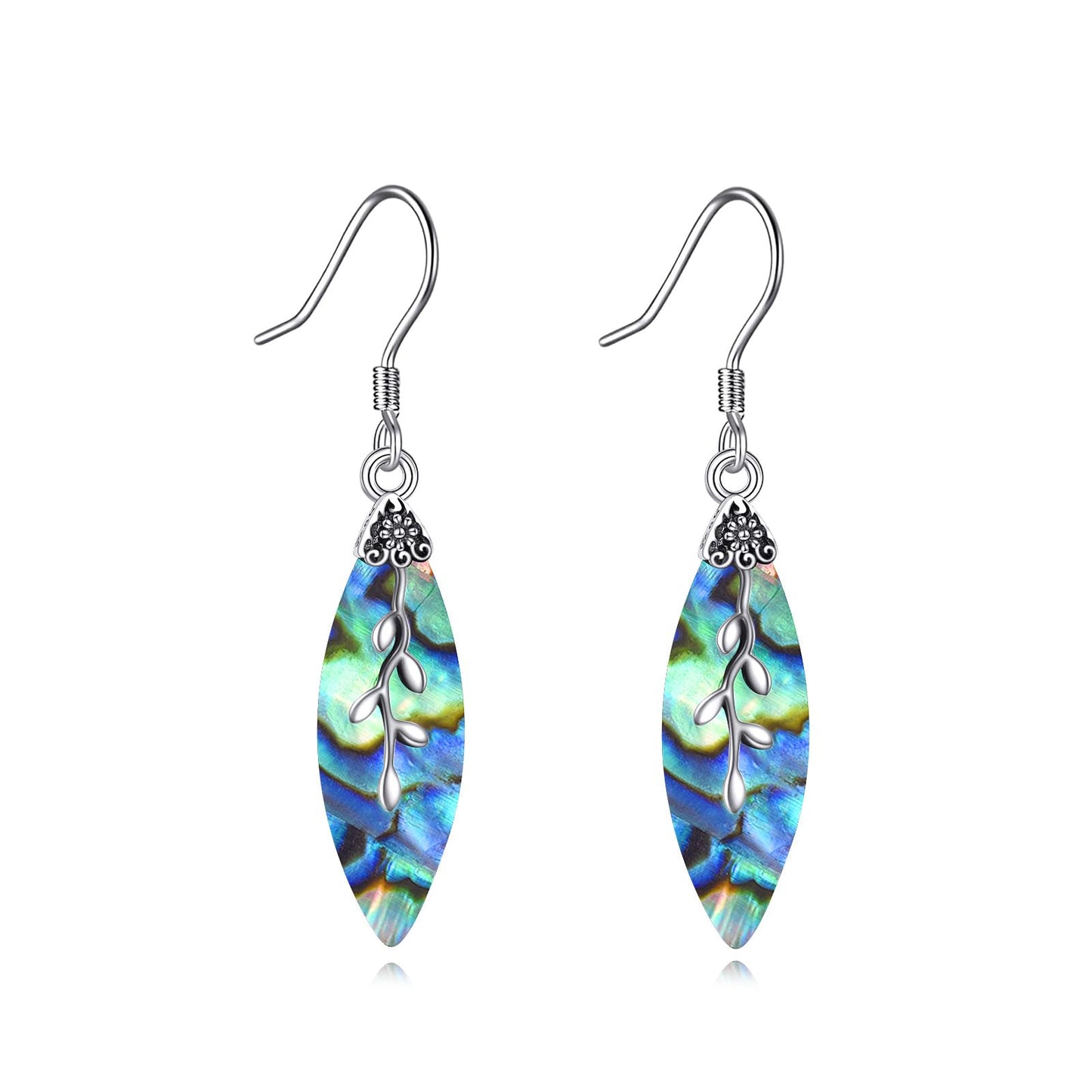 POPLYKE Teardrop Leaf Abalone Earrings for Women 925 Sterling Silver Leaf Earrings Dangle Leaf Jewelry Gifts Green Earrings