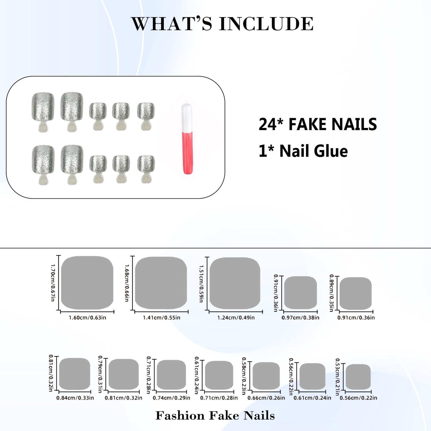 IMRAIN Glitter Press on Toenails Short Square Fake Toe Nails Full Cover Artificial Glossy False Toe Nails Solid Silver Stick on Nails Shiny Summer DIY Nail Art 24Pcs