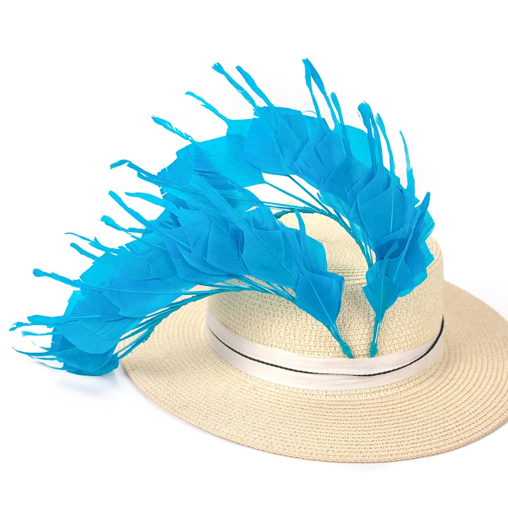 WENCELYL Trimmed Goose Feather Wire Flower Single Pack Feather Flower Arrow Shaped Tips Natural Goose Swan Feathers for Wedding Decor Millinery Fascinator (Turquoise)