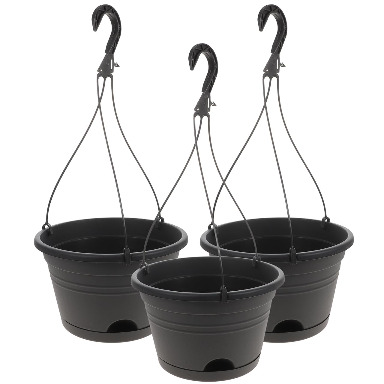 DOITOOL 3PCS Plastic Hanging Planter Pots Small Hanging Flower Pot, Orchid Pots 6.7 Inch Chain Baskets for Outdoor Indoor Plants and Balcony Decoration (Grey)