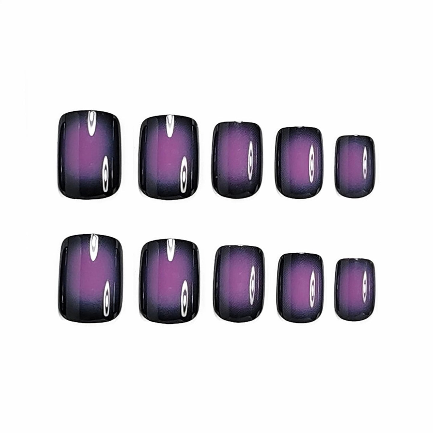 MISUD Press on Nails - Short Square Fake Nails with Goth Ombre, Acrylic Black Purple Design 24 pcs