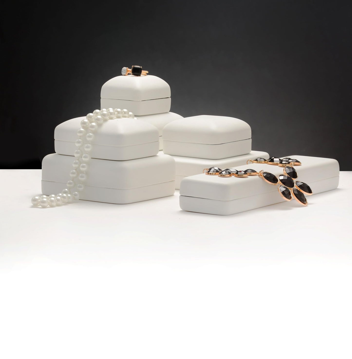 Necklace Gift Box – Luxury White PU Leatherette Large Jewelry Display & Storage Case with Satin Lid and White Packer for Wedding, Anniversary & Engagement