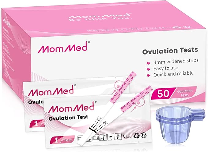 MomMed Ovulation Test Strips, 50 LH Ovulation Predictor Kit with 50 Collection Cups, Accurately Track Ovulation Test, High Sensitivity Result for Women Home Testing