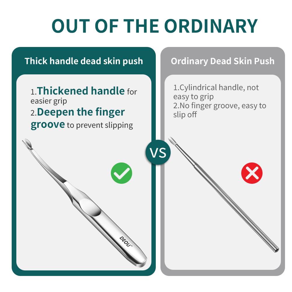 DEOU Professional Stainless Steel Cuticle Pusher with Thick Handle - V - shaped Blade for Precise Dead Skin Removal