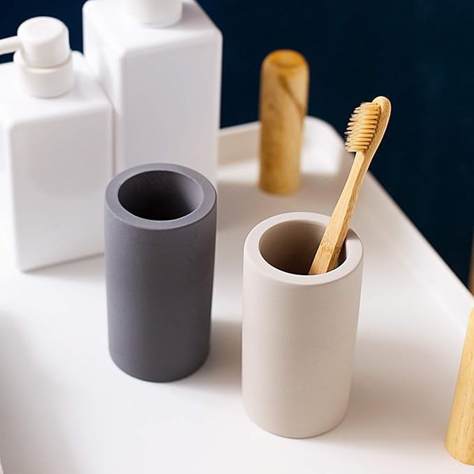 Toothbrush Holder - Office Pen Holder,Bathroom Diatomite Toothbrush Holder,Desk Pen Holder,Stand Cup to Waterproof and Absorb Odor, Sleek and Modern Design Decrotion for Bathroom.(Beige)
