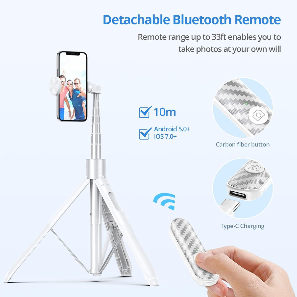 ATUMTEK 60" Selfie Stick Tripod, All in One Extendable Phone Tripod Stand with Bluetooth Remote 360° Rotation for iPhone and Android Phone Selfies, Video Recording, Vlogging, Live Streaming, White