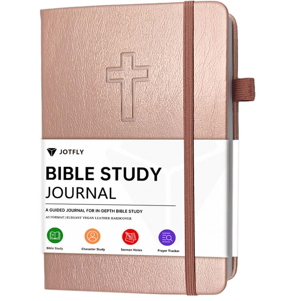 JOTFLY Bible Study Journal - Church Notes Notebook for Note Taking & Reflection - Guided Bible Study Notebook - Faith-Based Religious Gifts & Bible Study Supplies (Rose Gold)