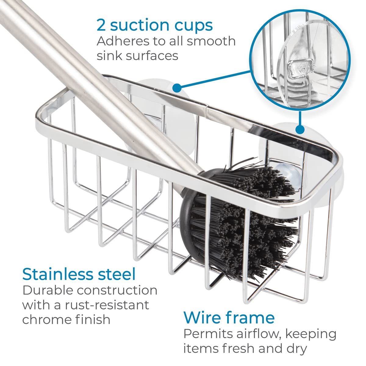 iDesign Gia Stainless Steel Dish Sponge Holder Basket with Suction Cups, Ideal for Kitchen Sinks and Bathroom Organization, 2.25"D x 2.5"W x 5.75"H, Set of 1, Polished