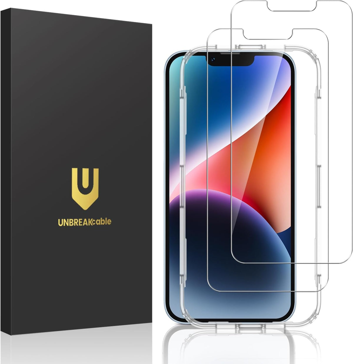 UNBREAKcable 2-Pack Screen Protector for iPhone 16e/14/13/13 Pro, Double Shatterproof Tempered Glass [Easy Installation Frame] [9H Hardness] [99.99% HD Clear] [Case Friendly] for iPhone 6.1 inch