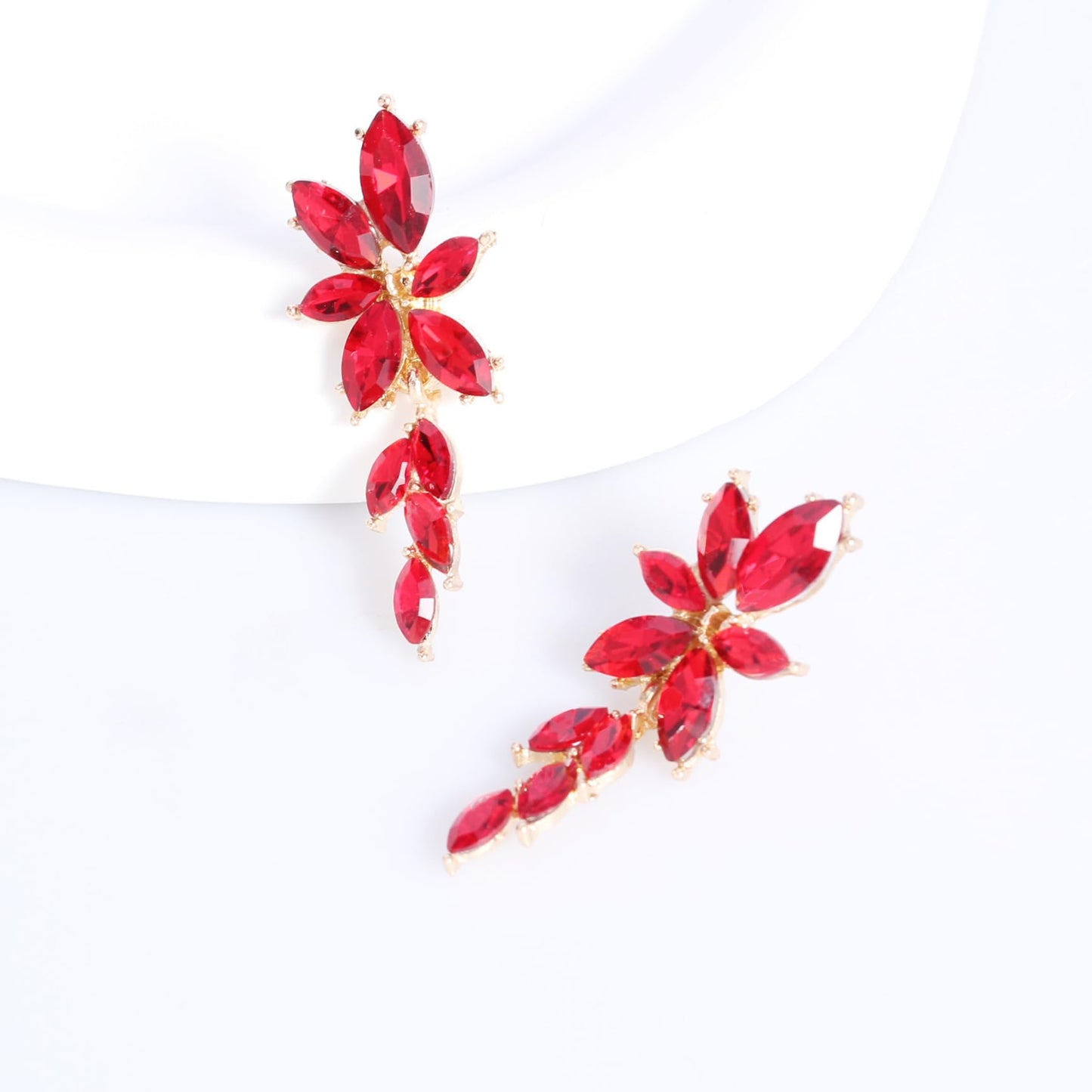ATIMIGO Elegant Red Rhinestone Dangle Earrings Cluster Crystal Wedding Bridal Earrings for Brides Bridemaids Formal Prom Statement Drop Earrings for Women