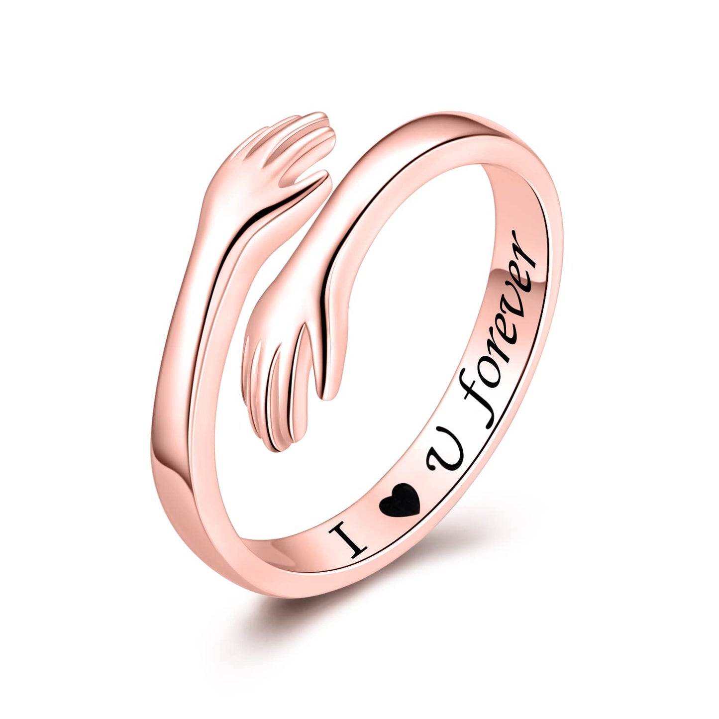 ACJFA 925 Sterling Silver Adjustable Hug Ring Wrap Around Rings Hand Ring Jewelry for Women Teens (Rose gold)