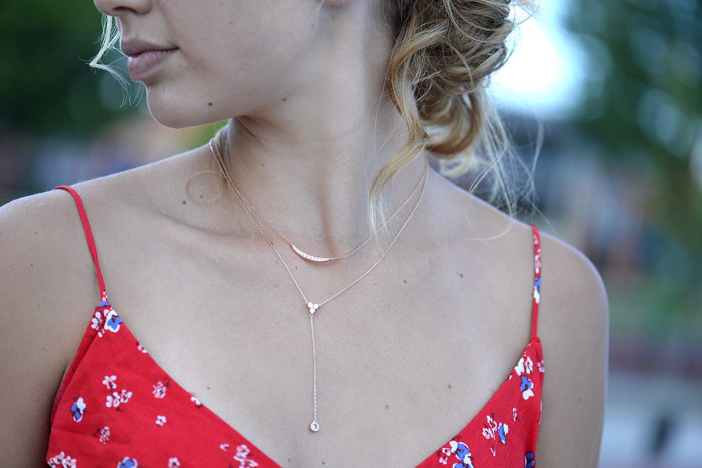 espere Womens Sterling Silver Dainty CZ Lariat Necklace Triple CZ Cluster Y-Shaped Necklace 18K Yellow Gold Plated
