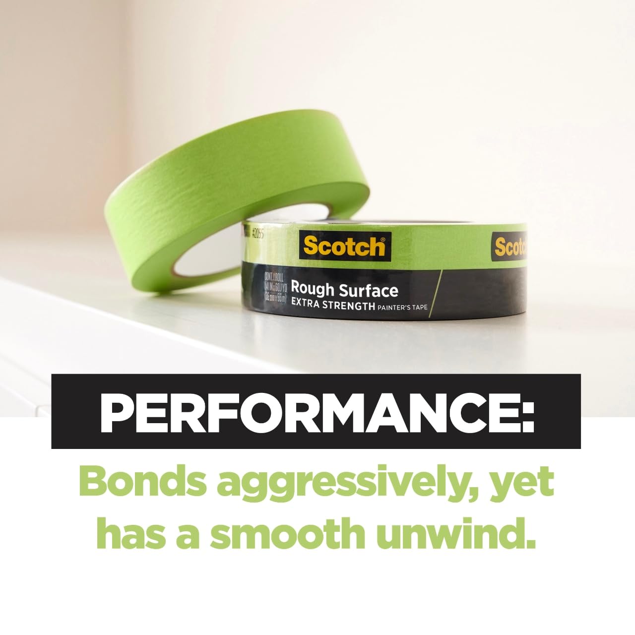 Scotch Rough Surface Painter's Tape 2060-24AR-BK, 0.94 in x 60.1 yd (24mm x 55m), Green, 9 Rolls Contractor Pack, Clean Removal, No Residue, Textured & Hard-to-Stick Surfaces