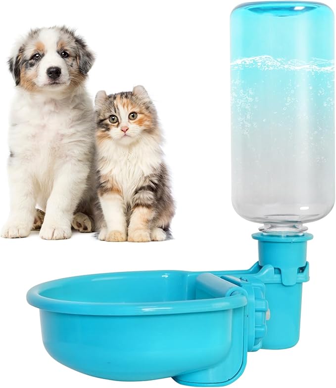 VANNON Gravity Pet Water Bowl, 16oz Anti-Splash Crate Dispenser, Blue