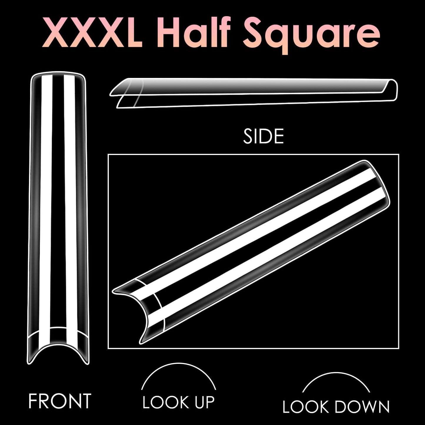 XXXL Half Nail Tips,BORNBYME No C Half Square Nail Tip Long Clear Nail Tips for Acrylic Nail Extension