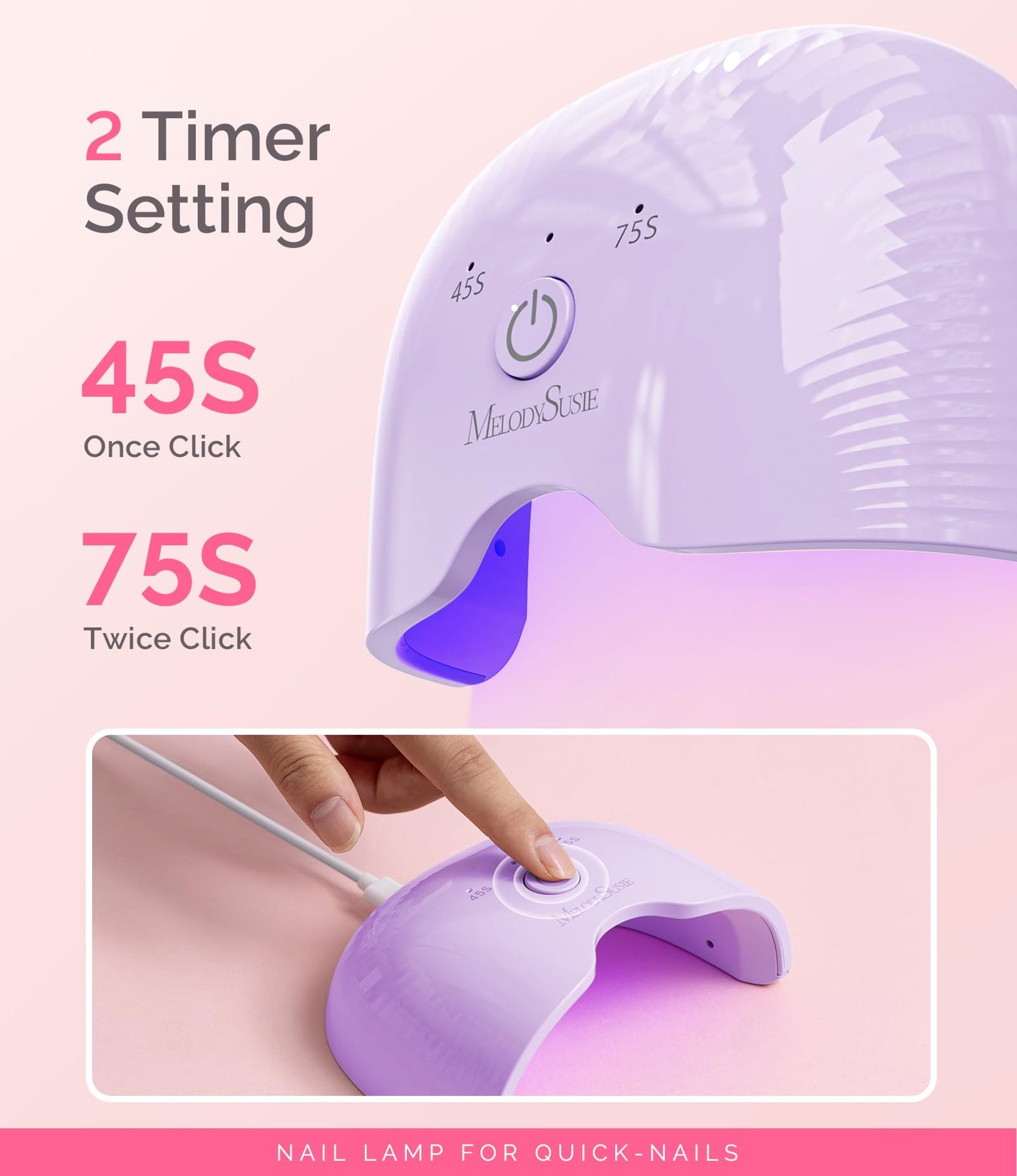 MelodySusie Mini LED UV Nail Lamp with Lightweight Design, P-ART06F Nail Dryer with Simple Button Control Cures All Soft Gels at Home, Especially Half-Cured Gel, Base Coat & Top Coat Purple