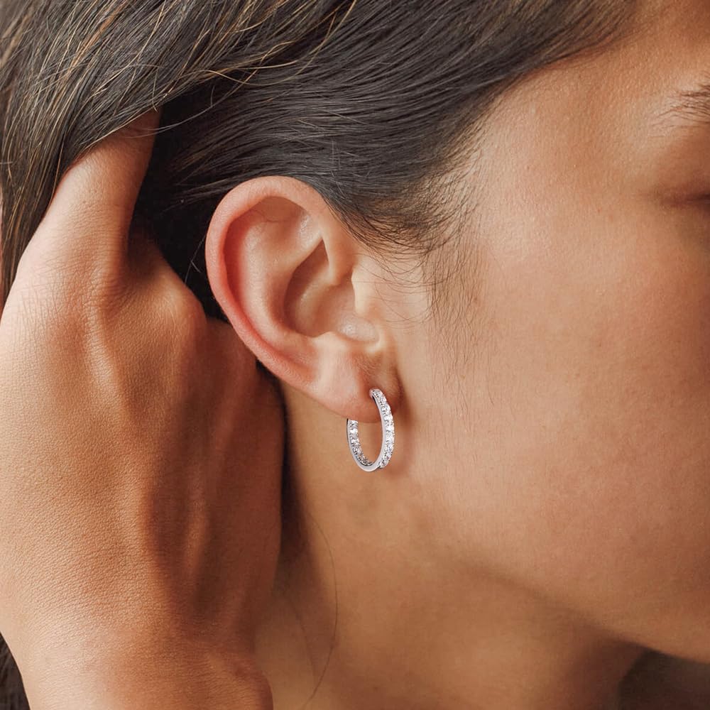 RANDES 925 Sterling Silver Hoop Earrings 20mm Cubic Zirconia Cz Earring Hoops for Women Trendy 2.5 Carat Round Cubic Zirconia Wedding Earrings