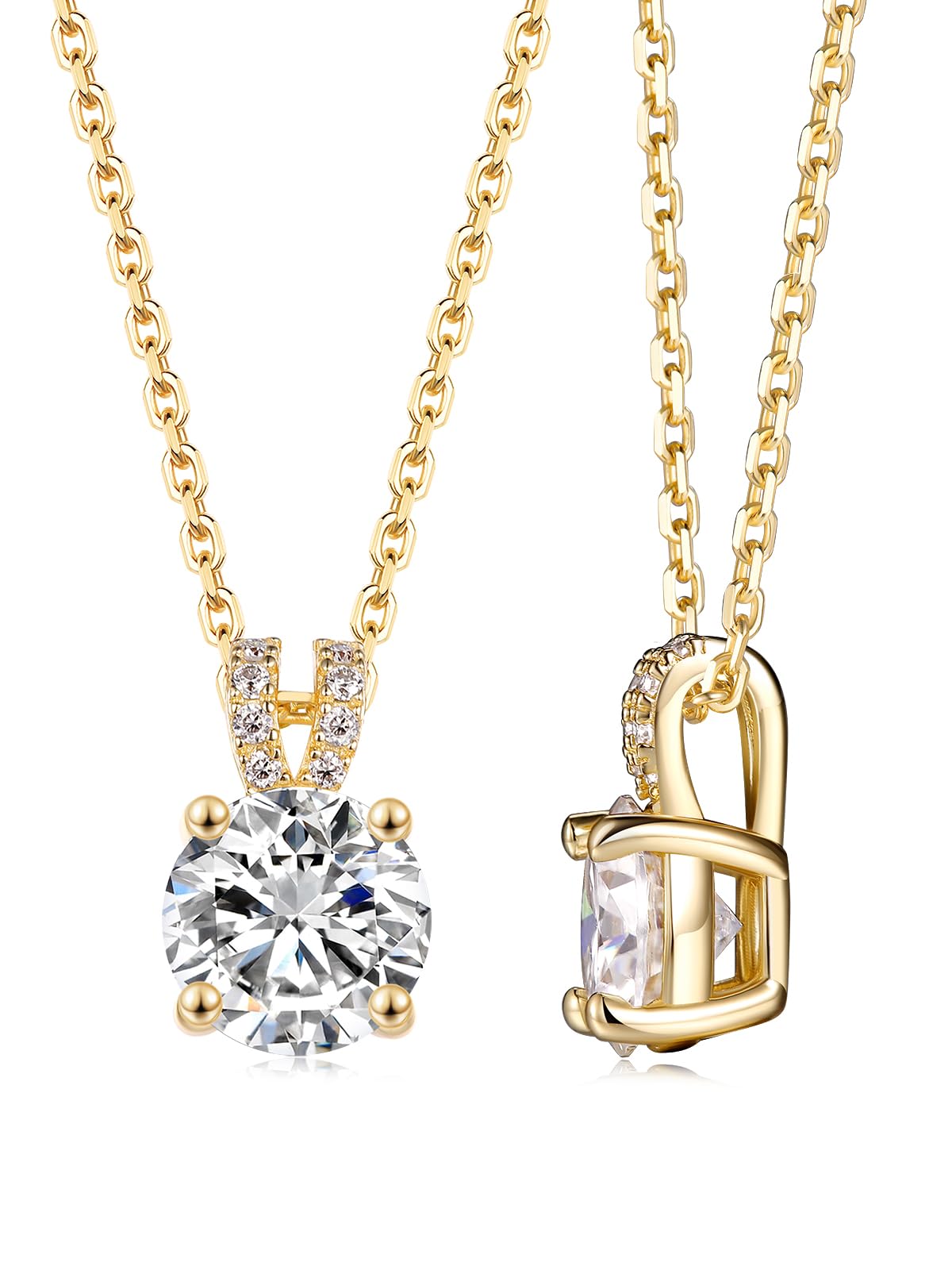 CYW Gold Plated Small Moissanite Cute Sparkle Solitaire Simple Necklace for Women 925 Sterling Silver Chain Pendant