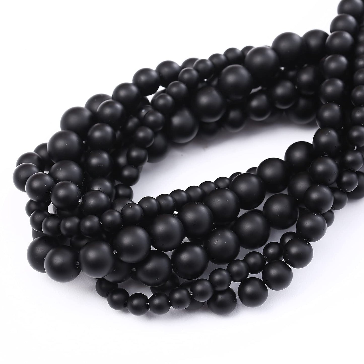 45PCS 8MM Natural Frosted Black Agate Stone Beads Round Loose Beads for Jwelry Making DIY Bracelet Necklace Accessory 15Inch