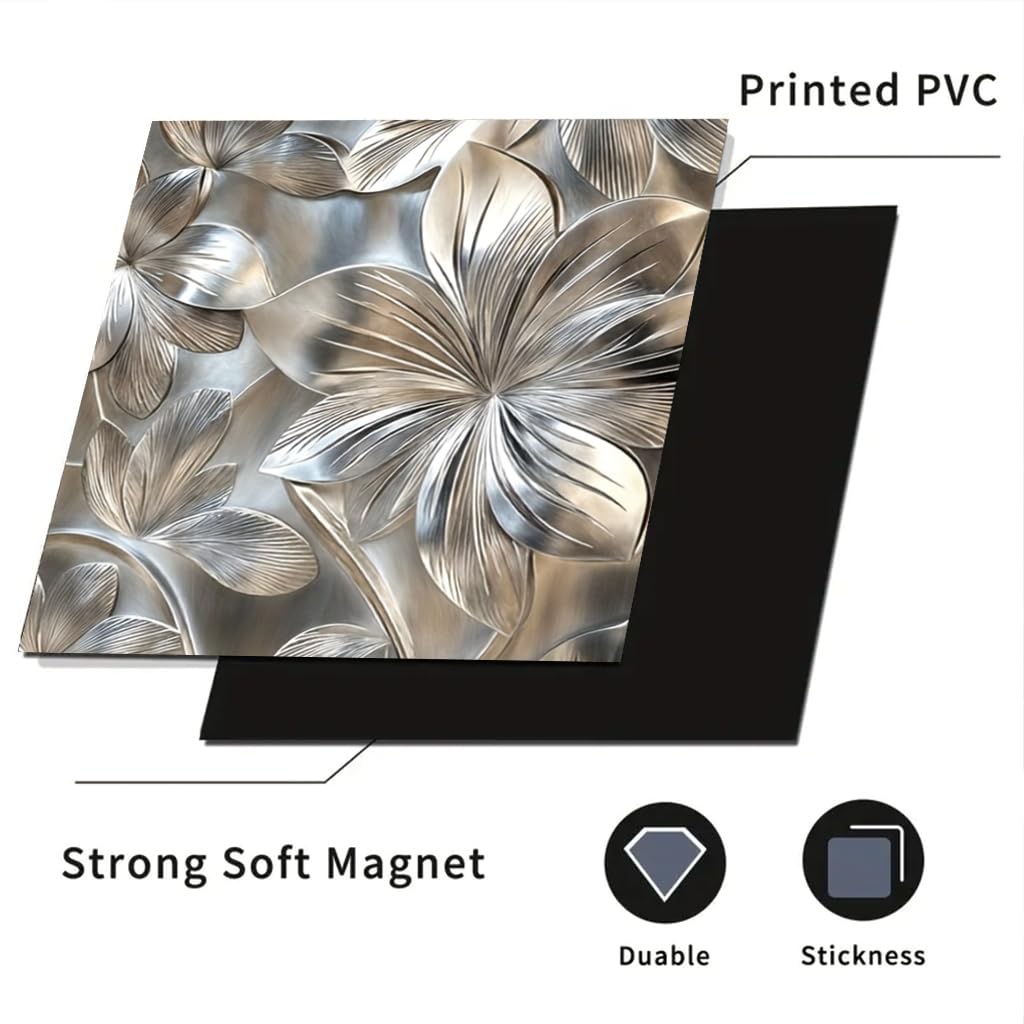 Tomhong 2D Flat Dishwasher Magnet Cover 23x26 Inch Silver Floral Kitchen Appliance Cover Decorative Front Removable Fridge Sticker Elegant Flower Art Kitchen Decor