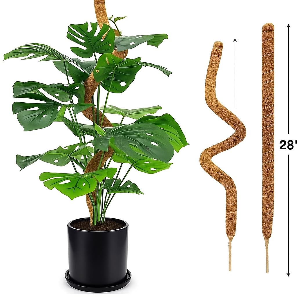 28 inch (2 Pack) Bendable Moss Poles for Monstera & Climbing Plants – Flexible Coco Coir Plant Support Stakes for Indoor Plants, Pothos, Philodendron & Vines
