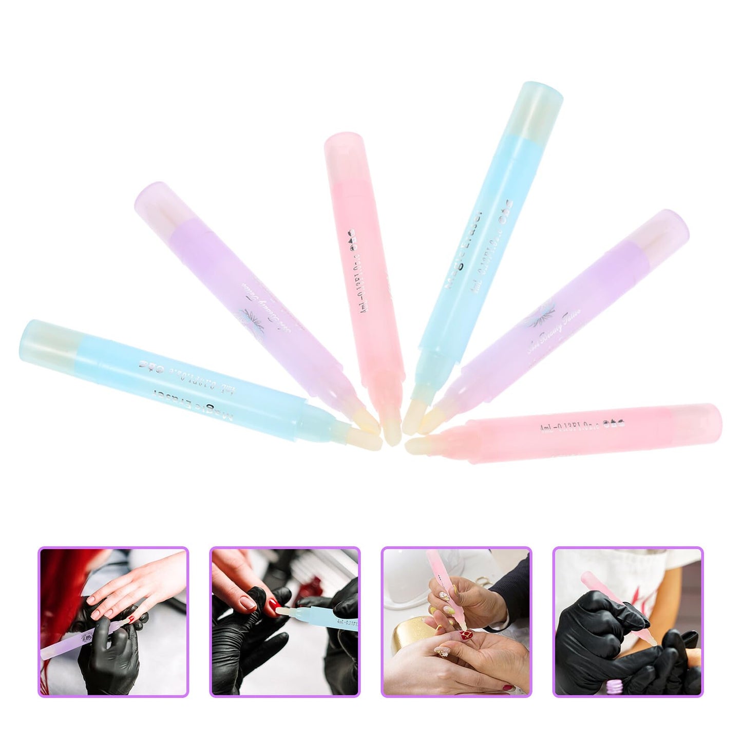 DECORNIJIA 6Pcs Nail Polish Remover Pen for Manicure Smooth Edge Nail Art Corrector Pens Compact and Use Polish Cleaning Tools for Beginners Light Blue Purple Pink