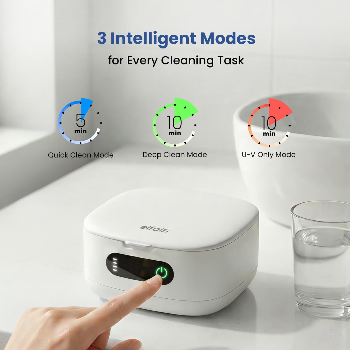 ELFOIS Portable Ultrasonic Retainer Cleaner with UV - Cordless Rechargeable Cleaner Machine for Invisalign, Aligners, Night Guards, Dentures | Travel-Ready with Built-in Mirror