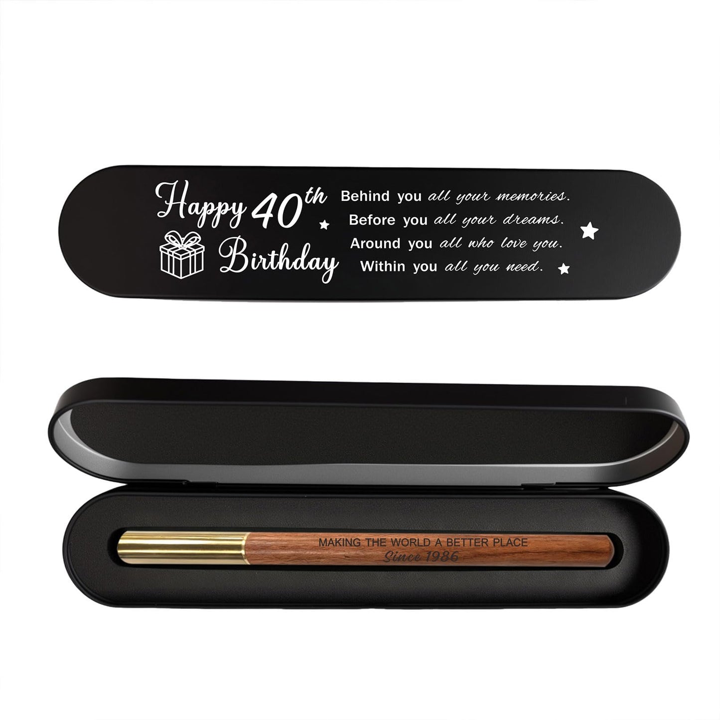 iyaone 40th Birthday Gift for 1986 Born - Engraved Wooden Gel Pen & Keepsake Box Set, Thoughtful 40 Year Old Gift for Men & Women, Milestone Birthday Present
