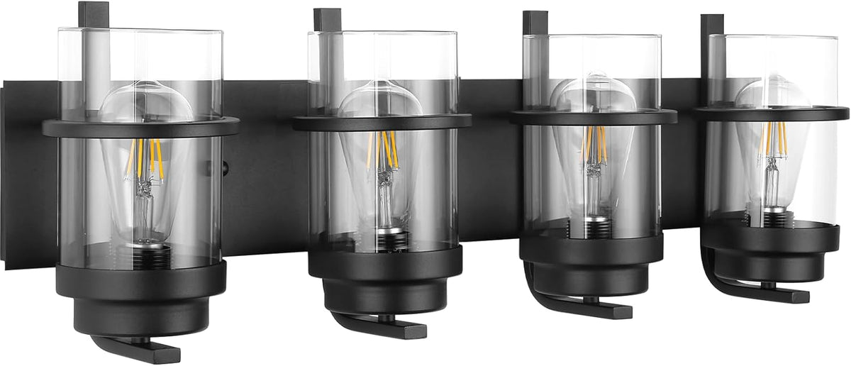 Bathroom Vanity Light Fixtures,4 Lights Matte Black Vanity Lights, Industrial Black Wall Sconces 4 Lights,Farmhouse Bathroom Lights(Bulbs not Included)