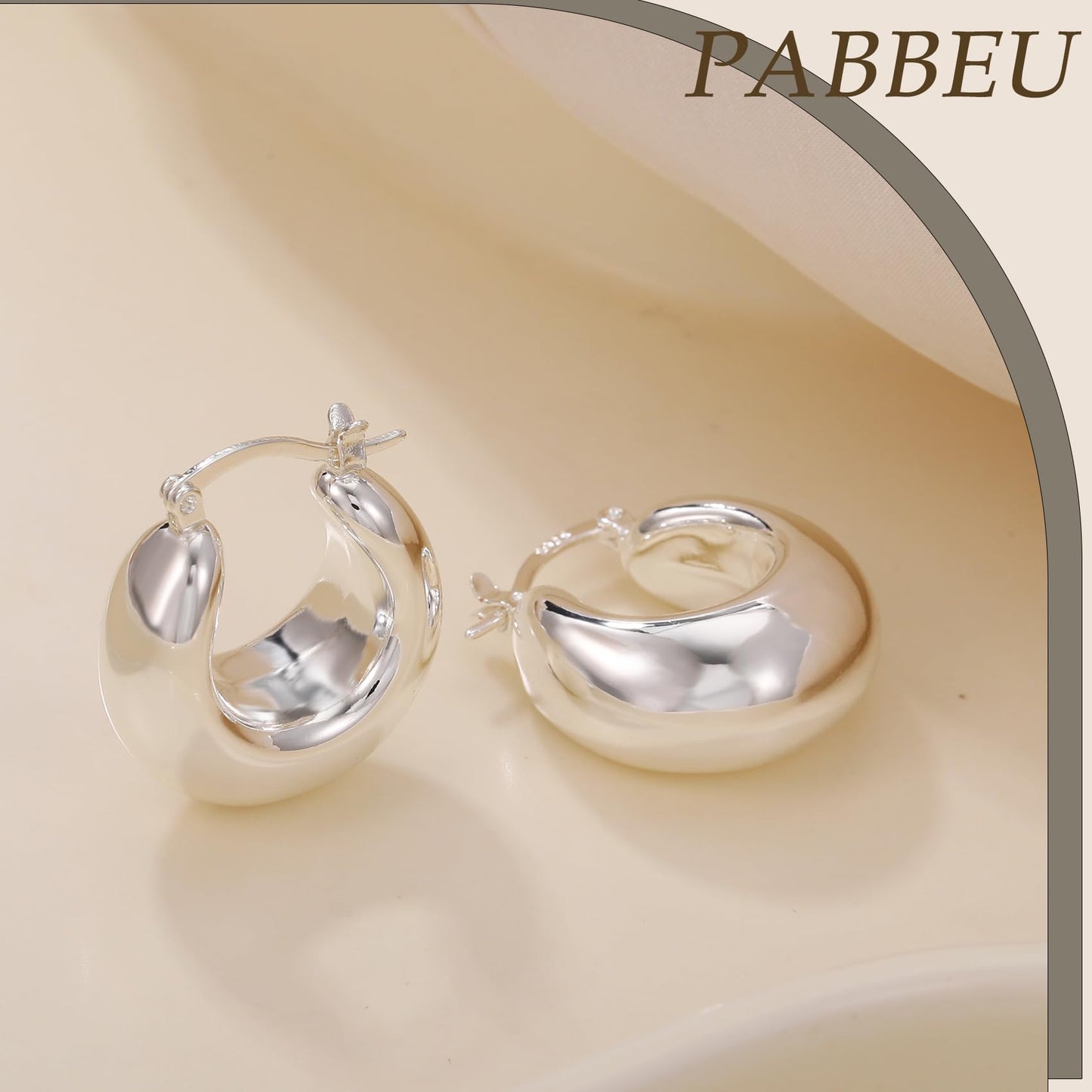 PABBEU Chunky Silver Hoops Earrings for Women, Hypoallergenic Lightweight 925 Sterling Silver Oval Hoop Earring, Sterling Silver Thick Hoop Earrings for Women (25mm)