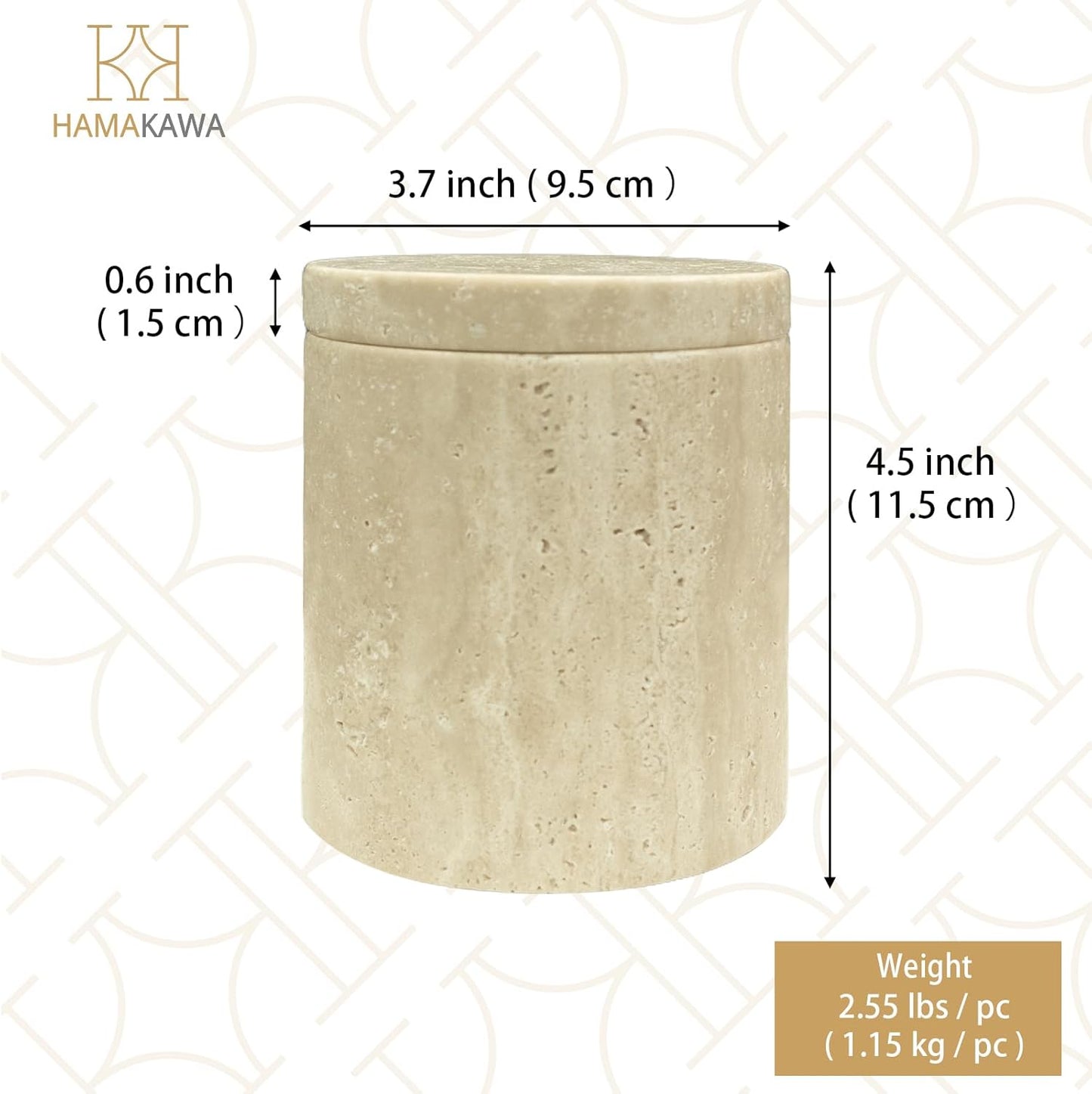 Qtip Holder With Marble cover, Beige Travertine Cotton Swab Jars 4 Inch, Modern Round Marble Canister, Small Apothecary Storage Jars for Bathroom, Bedroom, Vanity, Kitchen Cabinet