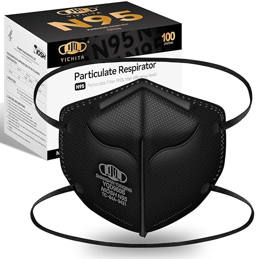 N95 Mask NIOSH Approved 100-Pack, Particulate Respirator N95 Face Masks Universal Fit - Individually Wrapped, Black
