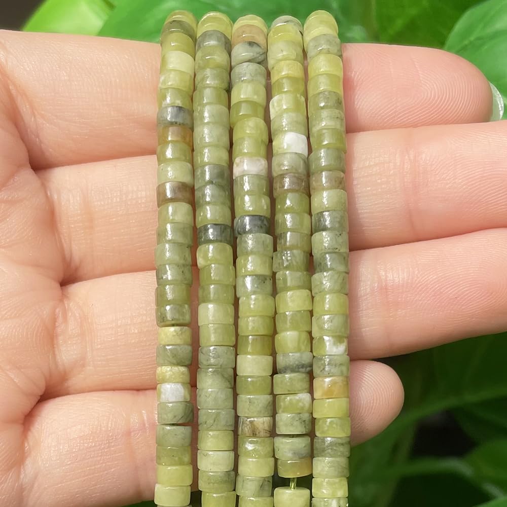 NITOPUPU 150Pcs 4×2mm Natural Taiwan Jade Spacer Stone Beads for Jewelry Making Supplies, Loose Semi Flat Round Gemstone Tube Beads for Bracelets DIY Crafts