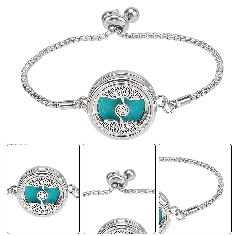 SUNNYCLUE 1 Box 2 Sets Essential Oil Bracelets Tree of Life Bangle Bracelet with 10Pcs Refill Pads Aromatherapy Diffuser Stainless Steel Adjustable Chain Band Pendant Jewelry for Women Gifts Birthday