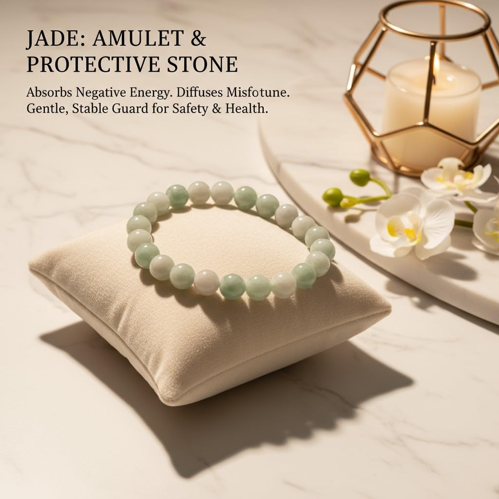 The Vida Handmade AAA+ Quality Crystal Stretch Elastic Bracelet - Nature Gemstone - Jewelry Gift - Holiday Gift - For Women & Men (Jade from Burma)