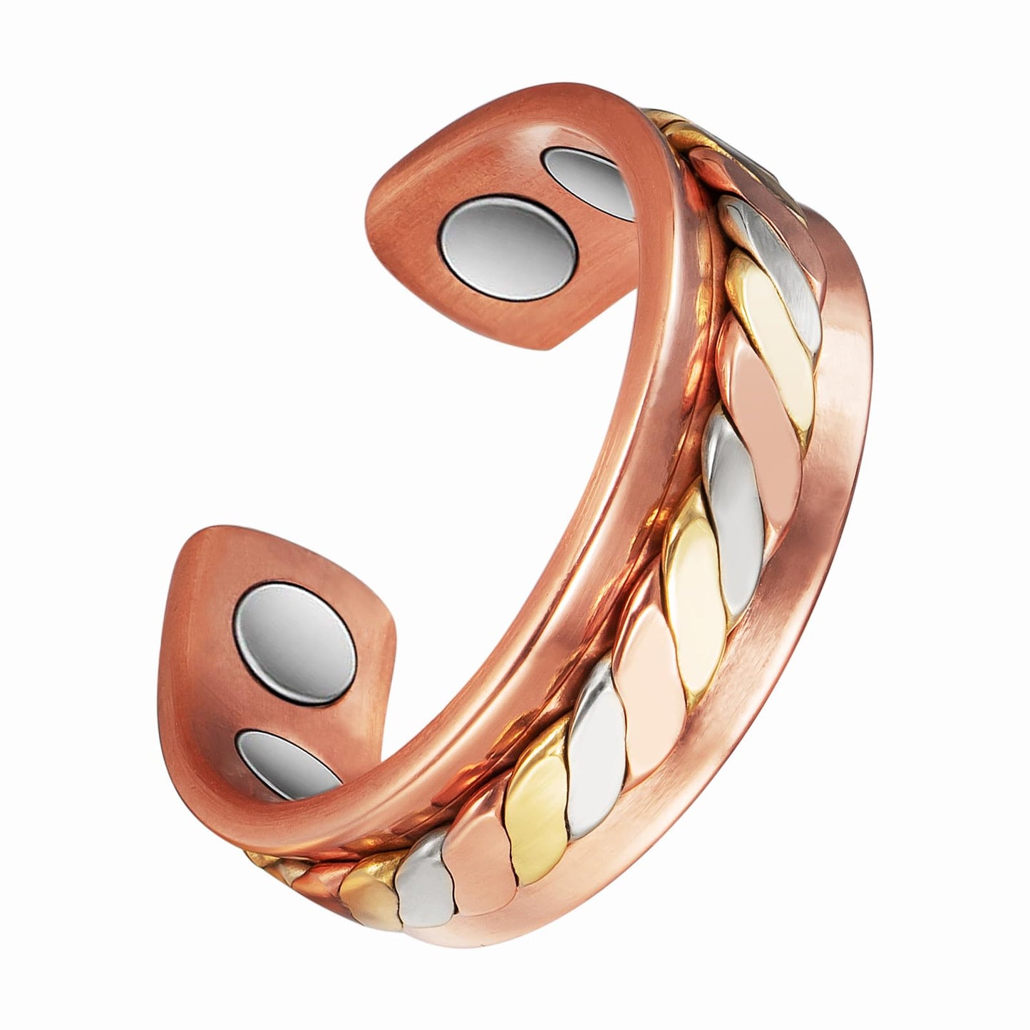 MagVIVACE Copper Rings for Men Women Magnetic Ring, Tricolor Gold 99.9% Solid Copper Couples Megnetfield Ring with Magnet (2.6 inch)