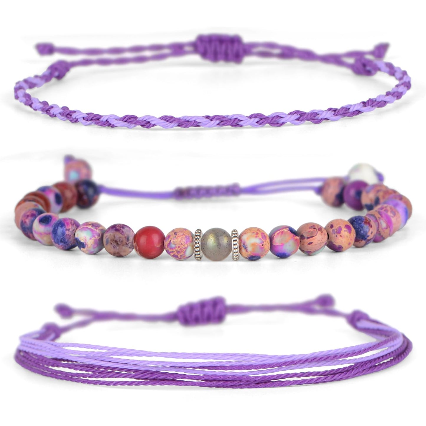 QOGIR Grandaughter Gifs Bracelet,Purple imperial Jasper Adjustable String Bracelet,Birthday Christmas Gifts